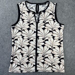 Ivanka Trump Shirt Womens Large Navy White Sleeveless Leaf Print Blouse